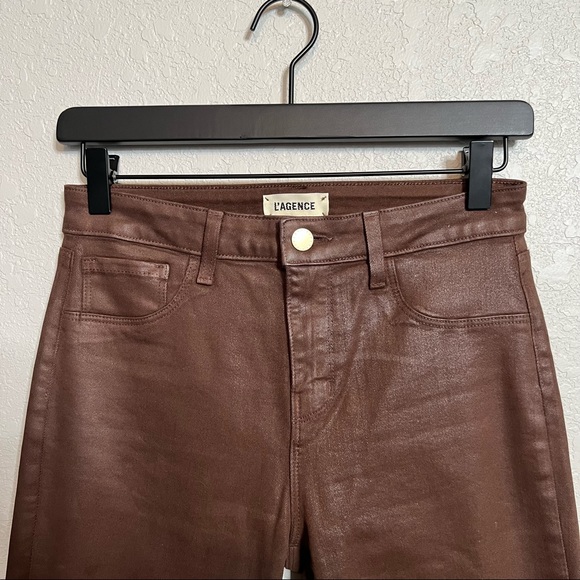 L'AGENCE Selma Coated Baby Bootcut Jeans High Rise Dark Mocha sz 26 - Picture 3 of 12